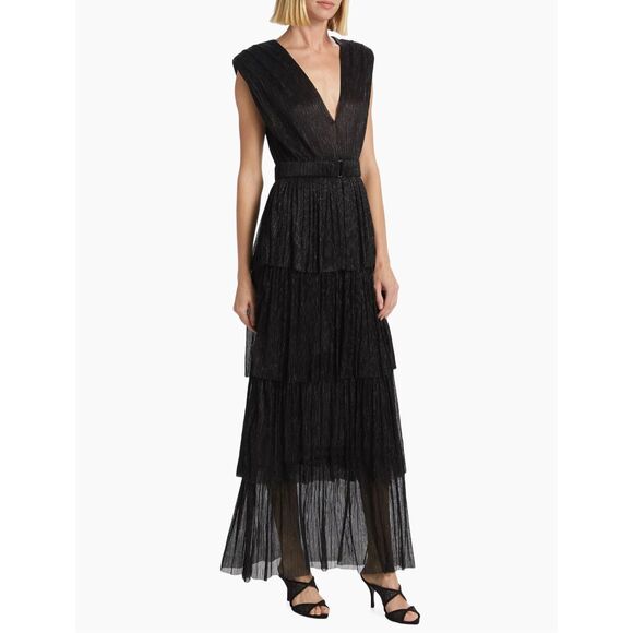 Sabina Musayev Skylar Tiered Metallic Maxi Dress Black Size Small $570 - Picture 2 of 11